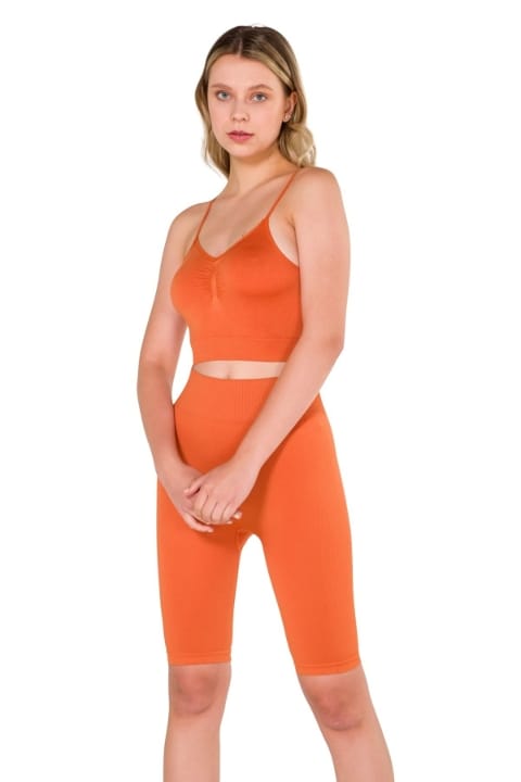 Büzgülü Dikişsiz Crop Büstiyer Jartiyer Takım FormActive 2000 - Turuncu
