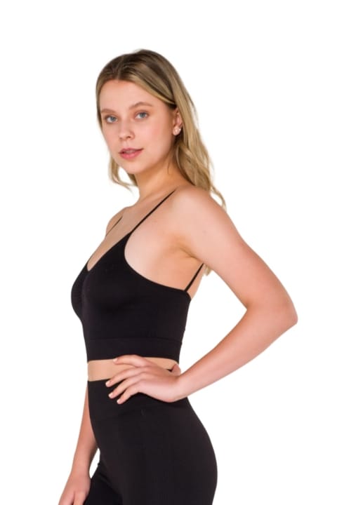 Büzgülü Dikişsiz Crop Büstiyer Jartiyer Takım FormActive 2000 - Siyah