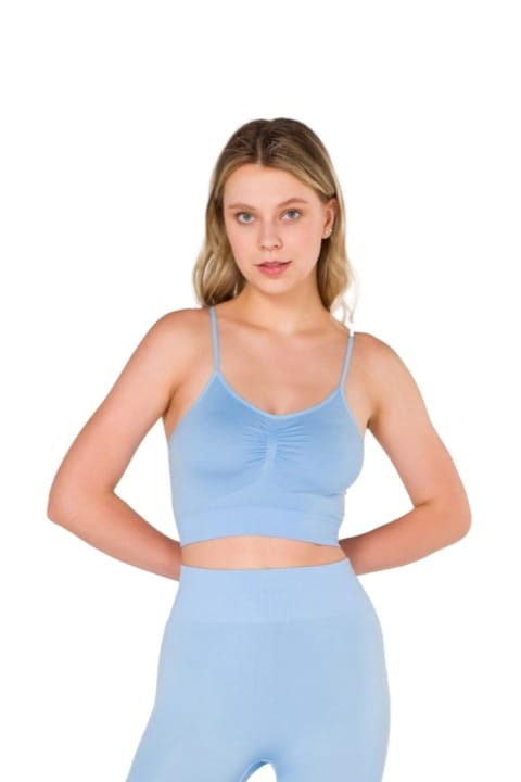 Büzgülü Dikişsiz Crop Büstiyer Jartiyer Takım FormActive 2000 - Mavi