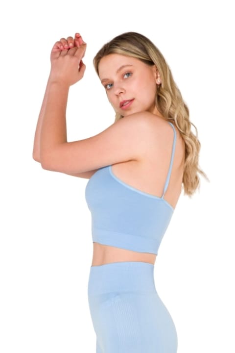 Büzgülü Dikişsiz Crop Büstiyer Jartiyer Takım FormActive 2000 - Mavi