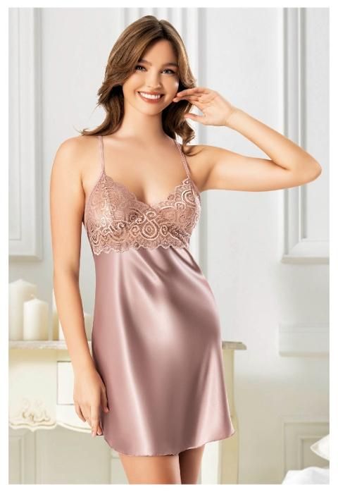 Dantelli Çapraz Askılı Kısa Saten Gecelik Miss Laris 2123 - Vizon
