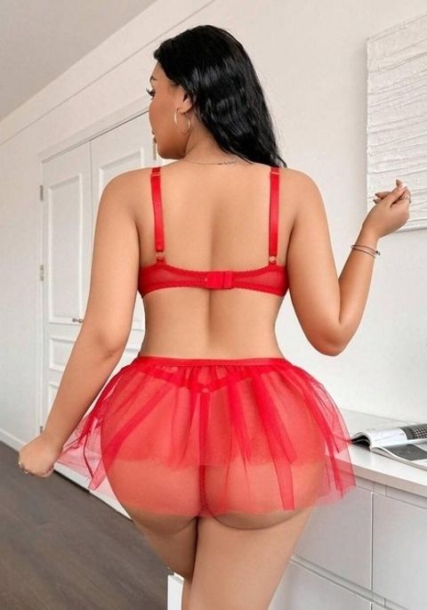 Dantel Detaylı Çapraz İpli Fantazi Body Ruselin 8008 - Kırmızı