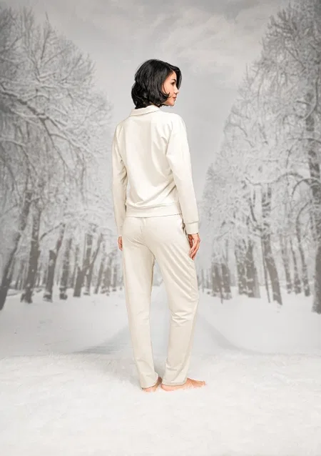 Pamuklu Polyester Cepli Pantolon Gömlek Yaka T-shirt Takım Doreanse 7137 - Ekru