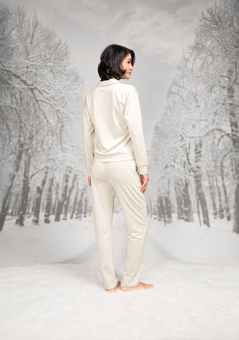 Pamuklu Polyester Cepli Pantolon Gömlek Yaka T-shirt Takım Doreanse 7137 - Ekru