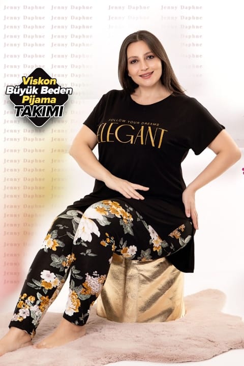 Lady Çiçek Desenli Büyük Beden Kapri Pijama Takımı Lady 10948 - Görsel 2