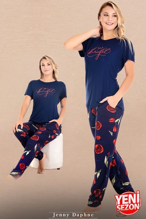 Çiçek Desenli Kısa Kollu Pijama Takımı Lady 12590