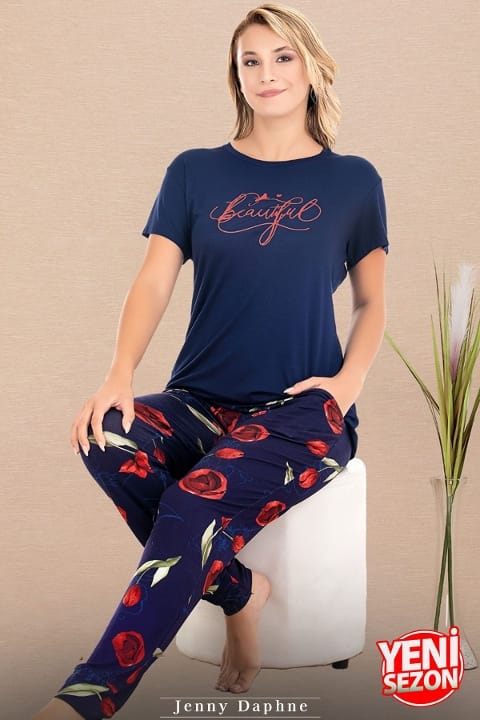 Lady Çiçek Desenli Kısa Kollu Pijama Takımı Lady 12590 - Görsel 2