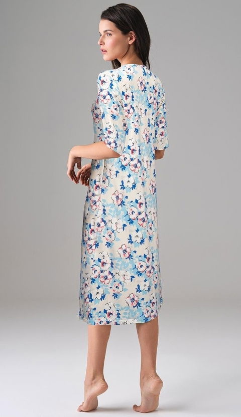 Çiçek Desenli Yarım Kollu Midi Boy Elbise Doreanse 4321 - 2
