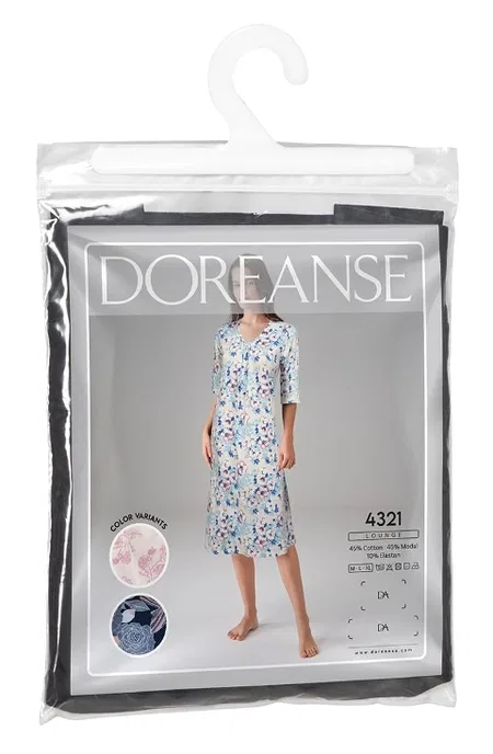 Çiçek Desenli Yarım Kollu Midi Boy Elbise Doreanse 4321 - Mavi