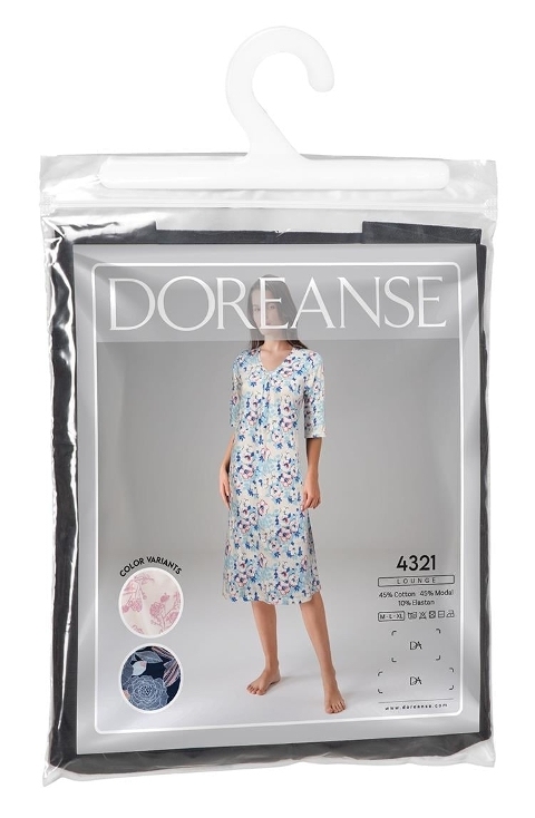 Çiçek Desenli Yarım Kollu Midi Boy Elbise Doreanse 4321 - Mavi