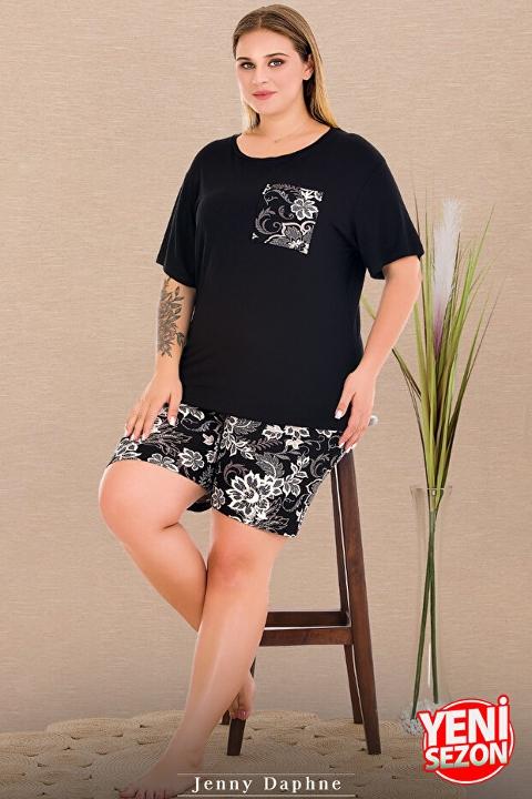 Çiçek Desenli Kısa Kollu Şortlu Pijama Takımı Lady 10438 - Siyah