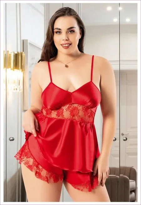 Büyük Beden İnce Askılı Saten Şort Pijama Takımı Miss Laris 4247