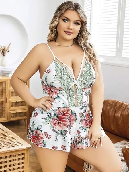 Çiçekli Dantel Tek Parça Body Pink Night 6606 - Beyaz