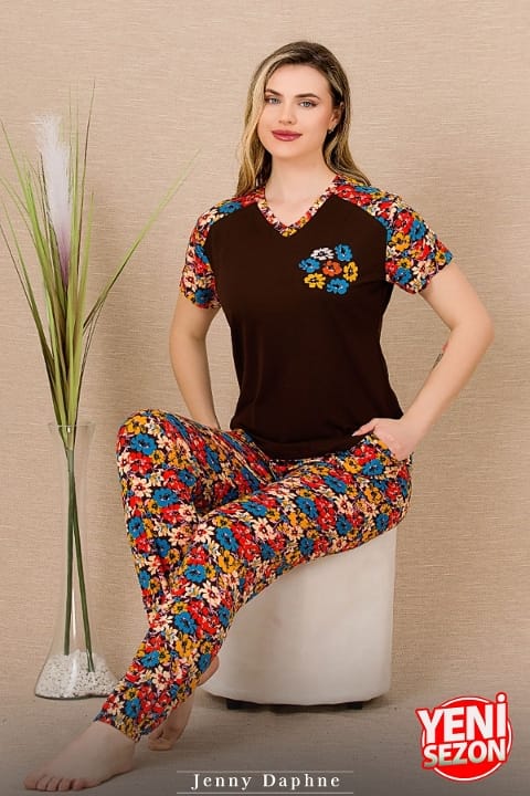 Çiçekli Kısa Kollu Pijama Takımı Lady 12487 - 2
