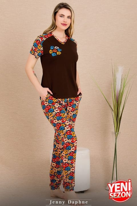 Lady Çiçekli Kısa Kollu Pijama Takımı Lady 12487 - Görsel 4