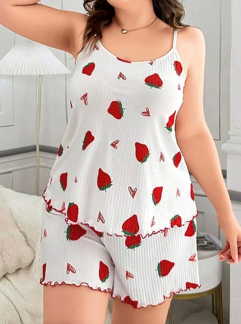 Çilek Desenli Yumuşak Askılı Şort Takım Lily Bianca 13040 - 2