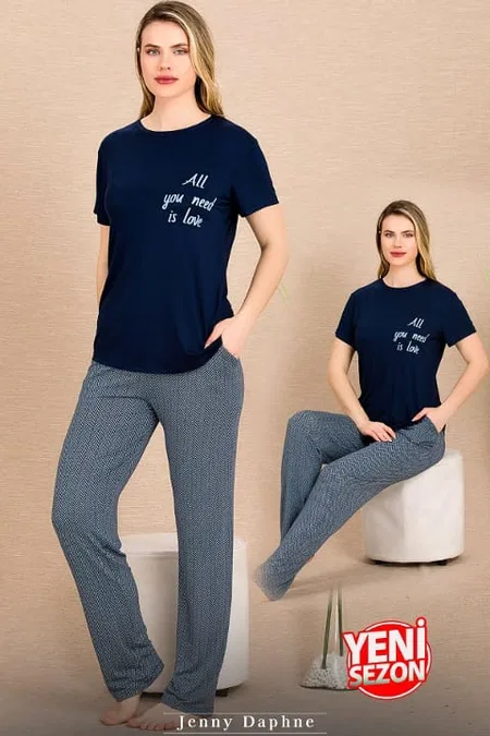 Çizgi Desenli Kısa Kollu Pijama Takımı Lady 12491 - Lacivert