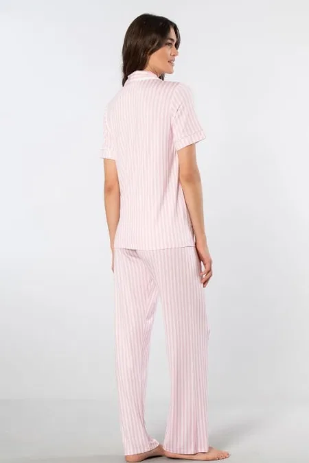 Çizgili Kısa Kollu Pijama Takımı Türen 3355 - Pembe