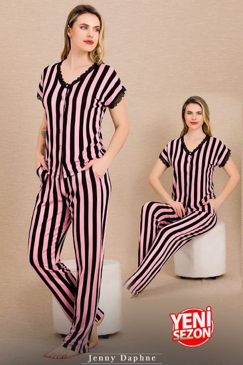 Lady Çizgili Kısa Kollu Pijama Takımı Lady 12496