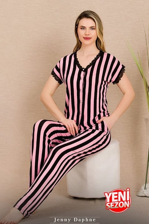 Lady Çizgili Kısa Kollu Pijama Takımı Lady 12496 - Görsel 3