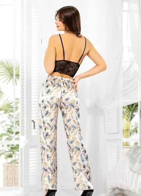 Dantel Detaylı Kısa Kollu Saten Pijama Takımı Miss Laris 5025 - Mavi