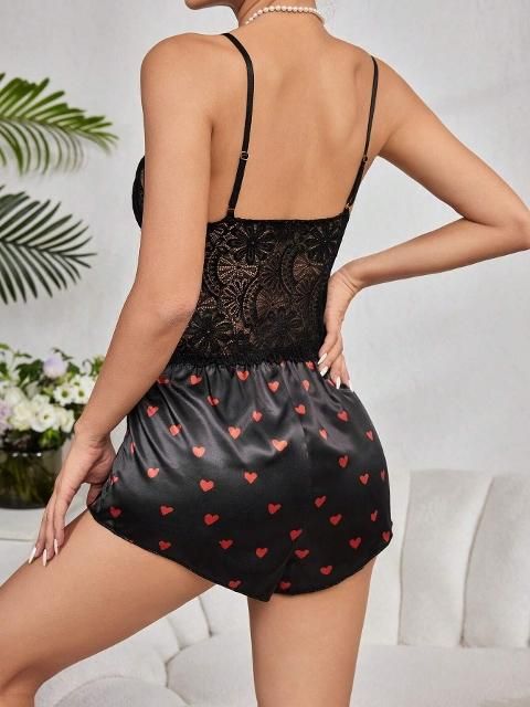 Dantel Detaylı Saten Şort Takım Ruselin 2232 - Siyah