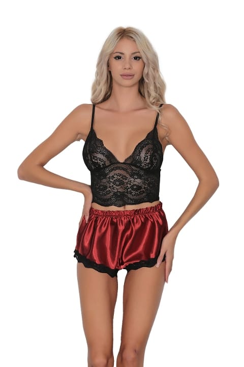 Dantel Detaylı Saten Şort Takım SHE 2114