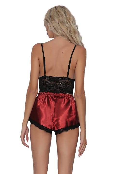 Dantel Detaylı Saten Şort Takım SHE 2114 - Siyah