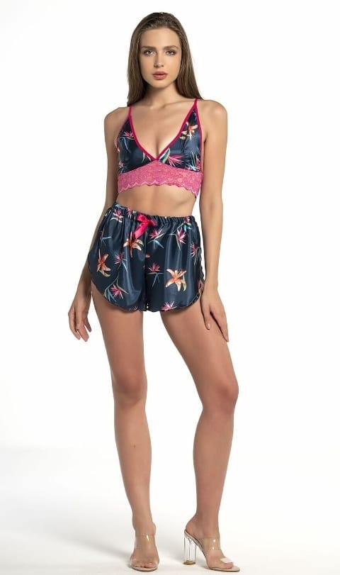 Dantel Detaylı Bralet Saten Şortlu Takım Nathalie 1002