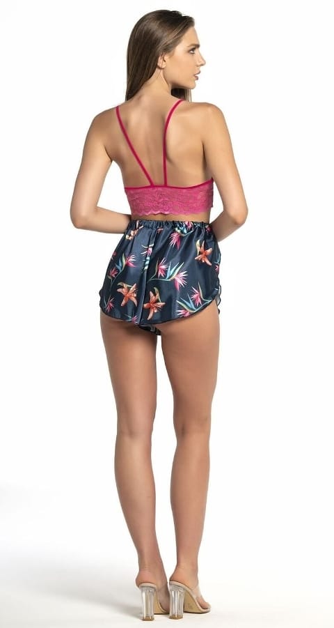 Dantel Detaylı Bralet Saten Şortlu Takım Nathalie 1002 - Lacivert