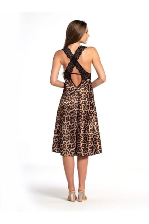 Dantel Detaylı Leopar Desenli Saten Body Nathalie 3003 - Leopar