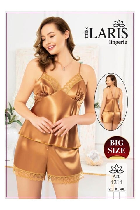 Dantel İşlemeli Büyük Beden Şort Takım Nar Çiçeği Miss Laris 4214