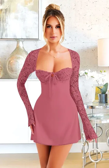 Dantel Kol Detaylı Fuşya Midi Elbise Pink Night 1310 - Fuşya