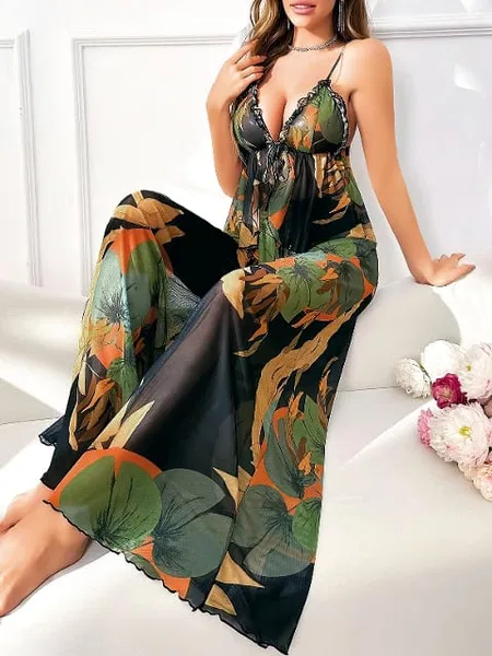 Desenli Somon Renkli Asklı Bluz Pantolon Takım Pink Night 1459