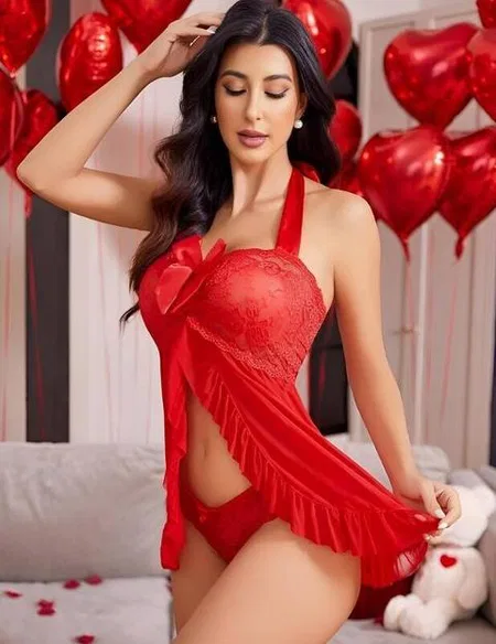 Fırfırlı Kurdelalı Tek Parça Body Venlisa 2205 - Kırmızı