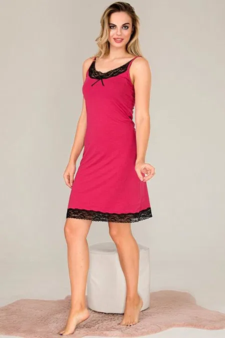 Dantel Yaka İnce Askılı Viskon Kadın Gecelik Lady 5523 - 2