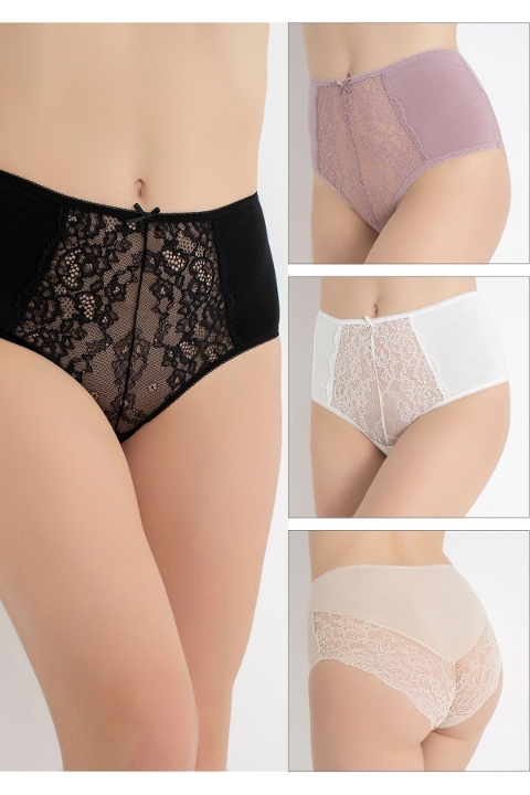 Dantelli Yüksek Bel 4'lü Paket Kadın Külot Confeo 804-519