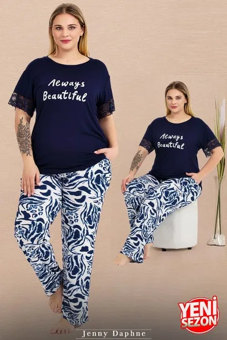Dantelli Cepli Kısa Kollu Pijama Takımı Lady 11024 - Lacivert