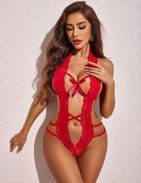 Derin Dekolteli Dantel Fantazi Body Venlisa 2906 - Kırmızı