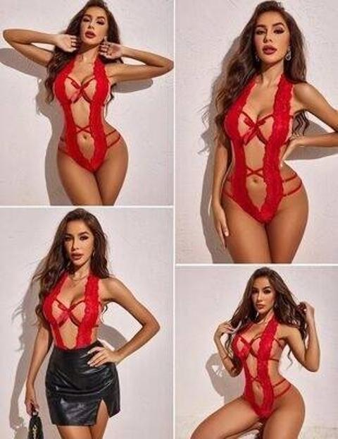 Derin Dekolteli Dantel Fantazi Body Venlisa 2906 - Kırmızı
