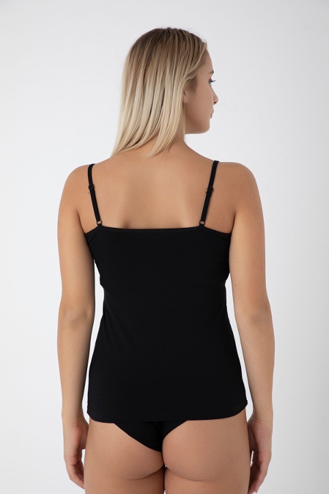 Dantelli İp Askılı Pamuklu Kadın Atlet Confeo 801 - Siyah