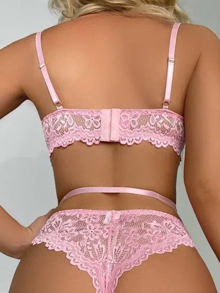 Dantel Detaylı Kalpli Bodysuit Jartiyer Takım Loomerie 392 - Pembe