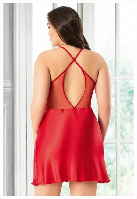 Dantelli Transparan Parçalı Sırtı Çapraz Askılı Gecelik Miss Laris 4042 - 2