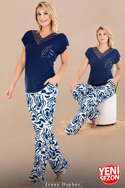 Dantelli V Yaka Kısa Kollu Ekru Pijama Takımı Lady 12672