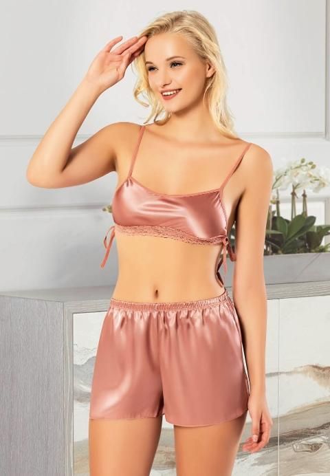 Dantelli Yanları ipli Saten Büstiyer Şort Takım Miss Laris 3068