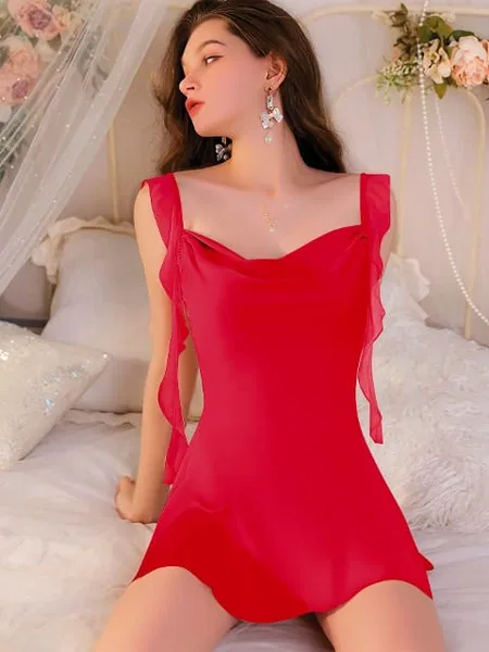 Dekolteli Kırmızı Dantel Askı Detaylı Body Pink Night 3835