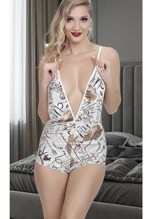 Dantel Detaylı Dekolteli Tulum SHE 1297 - Beyaz