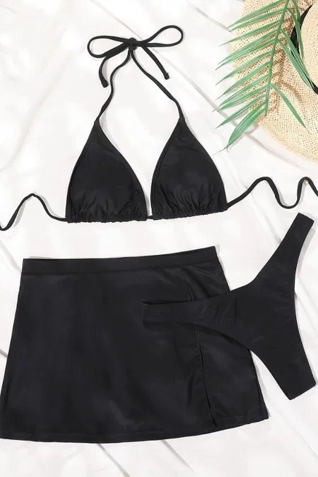 Deniz Etekli 3 Lü Bikini Takım (Çıkartılabilir Kaplı) Angelsin MS 4392 - Siyah