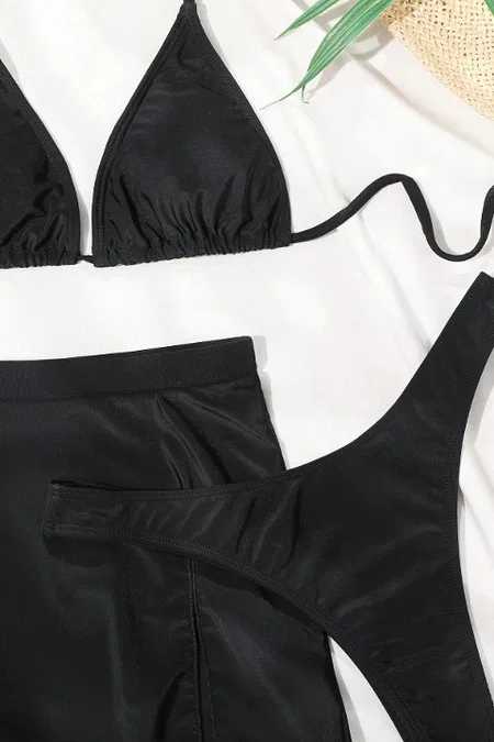 Deniz Etekli 3 Lü Bikini Takım (Çıkartılabilir Kaplı) Angelsin MS 4392 - Siyah
