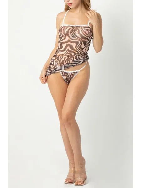 SHE Desenli Dekolteli Tek Parça Fantezi Body SHE 1318